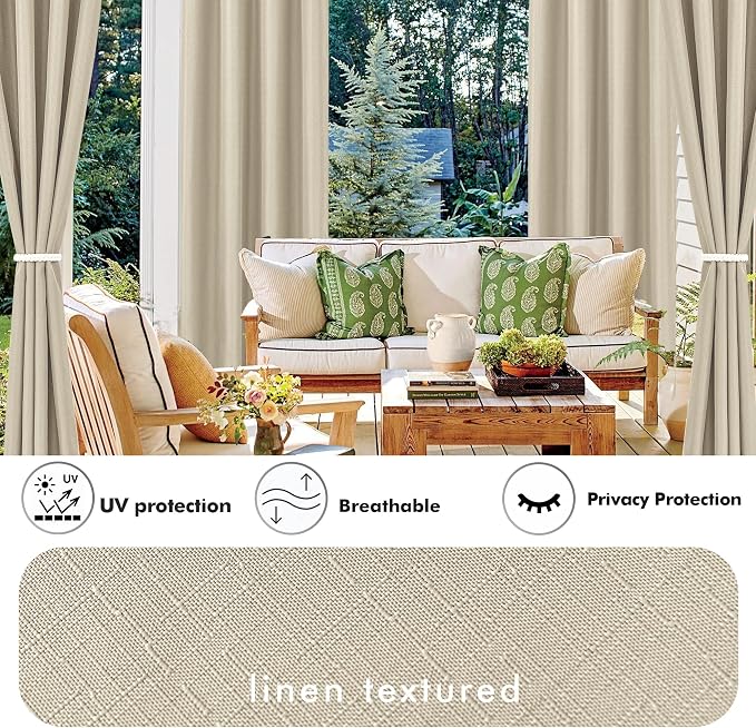 HolidayIdeas 6 Panels Linen Outdoor Curtains - Image 3