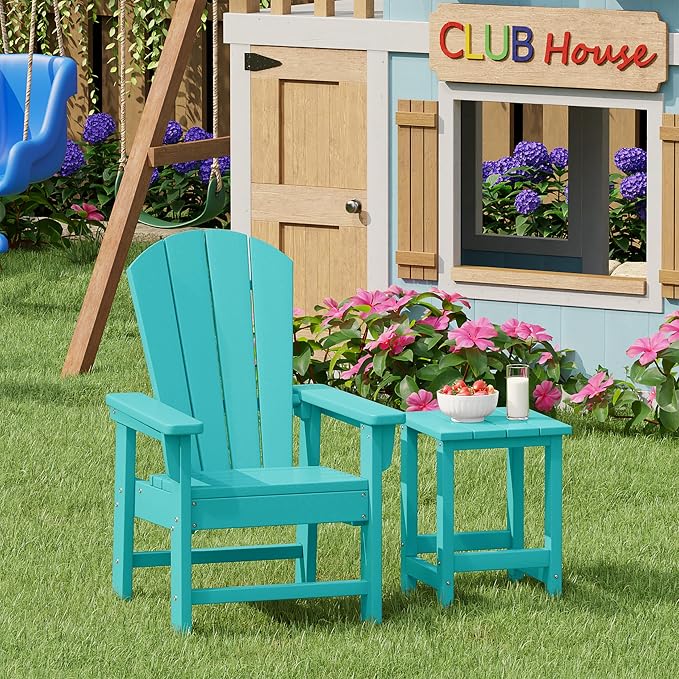 Costaelm Kids Outdoor Side Table, Small Patio HDPE Adirondack Square Table - Image 3