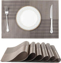fanquare Vinyl Woven Placemats Set of 6 Classic Stylish Brown Patchwork Striped by fanquare