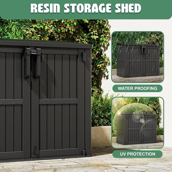 Outdoor Horizontal Resin Storage Shed, Portable Outdoor Storage Cabinet 36 Cu Ft - Image 2