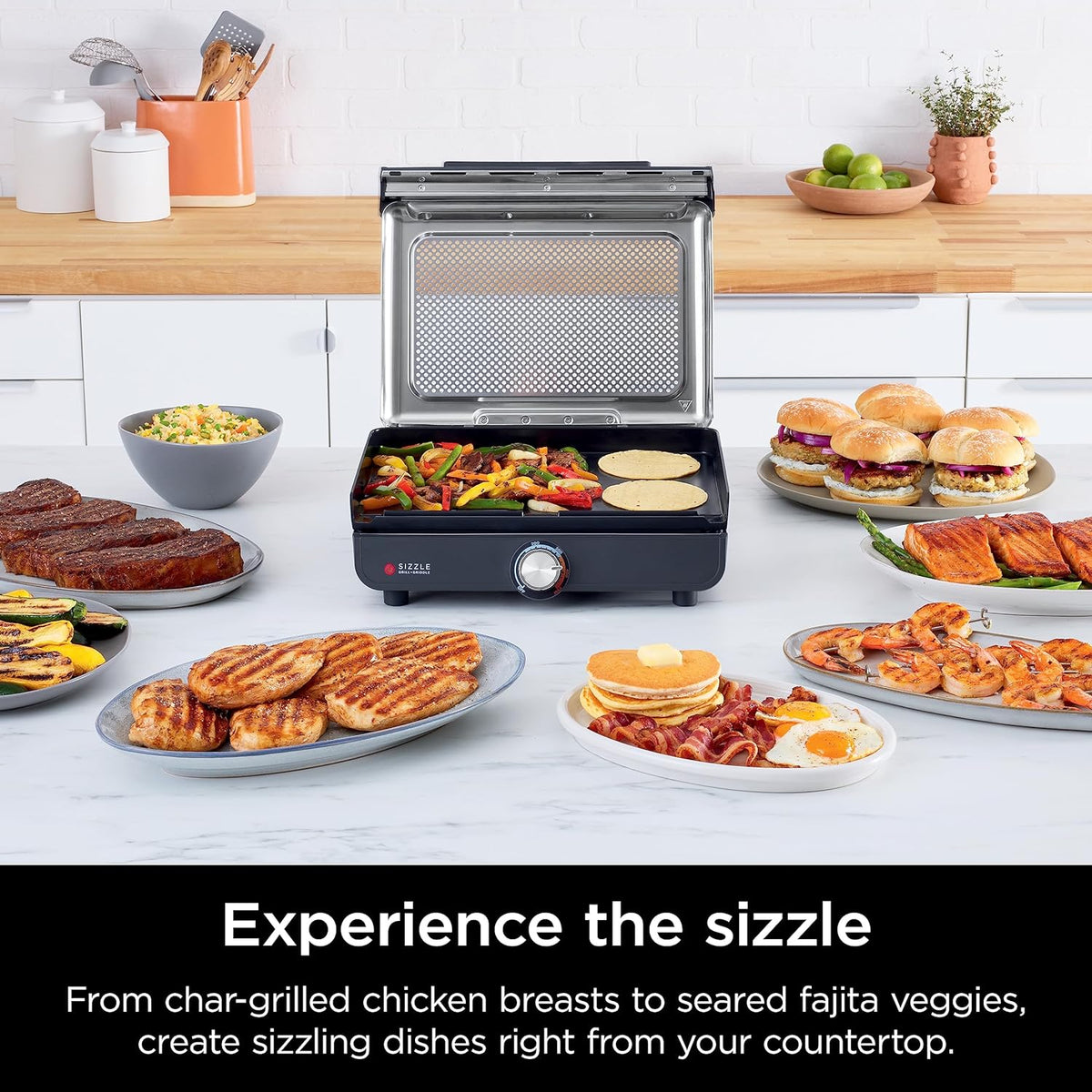 Electric Indoor Grill and Griddle, 14-Inch Nonstick Plates, Grey