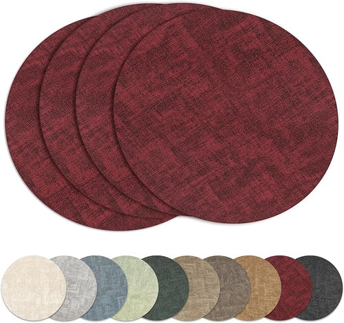 13"Round Placemats Set of 4, Reversible Faux Leather Heat Resistant Table Mats by NCUE