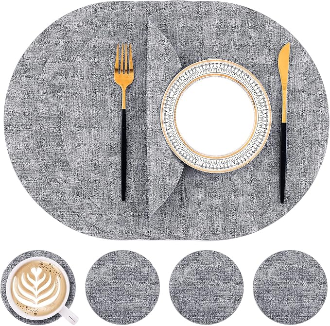 Homaxy Round Faux Leather Placemats and Coasters, Washable Dual-Side Table Mats by Homaxy