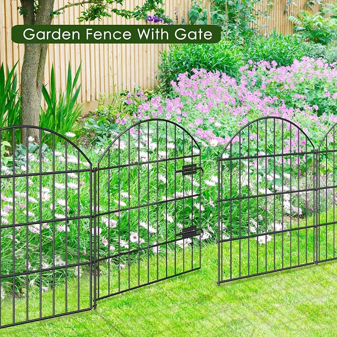 Metal Garden Fence with Gate 28in x 18.7ft, 1 Gate + 7 Panels Dog Fence Border - Image 6