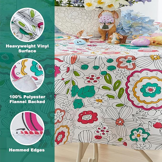 Newbridge Shabby Chic Lily Print 60 x 84 Inch Oval Vinyl Flannel Backed - Image 4