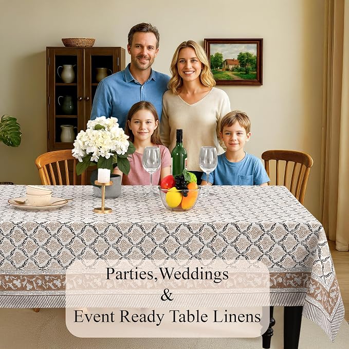 CPC Sandstone Regal Tablecloth 100% Cotton 60x60 Inch Indian Block Print - Image 3