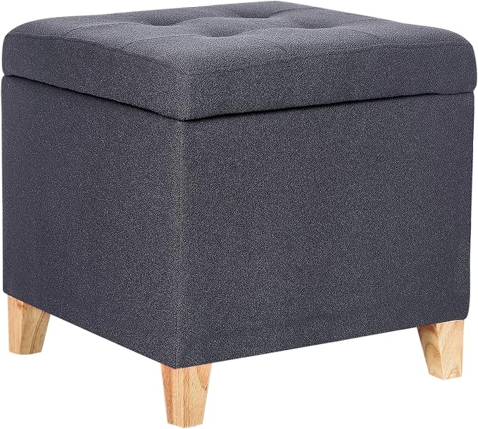 Homebeez Tufted Grainy Linen Fabric Storage Ottoman Square Cube Foot Rest Stool by Homebeez