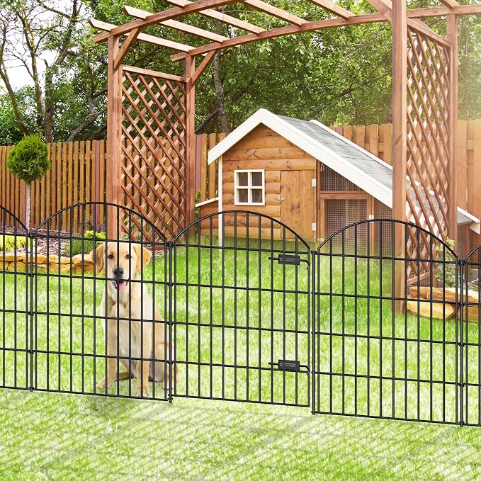 Metal Garden Fence with Gate 36in x 11.7ft, 1 Gate+ 4 Panels Dog Fence Border - Image 2