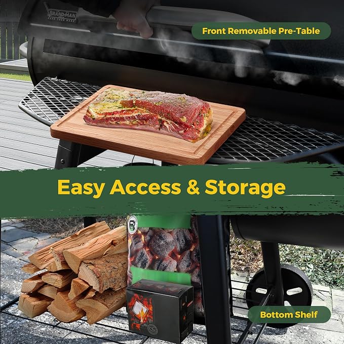 Brand-Man Charcoal Grill Offset Smoker, Heavy-Duty Barrel BBQ Grill Smoker Combo - Image 9