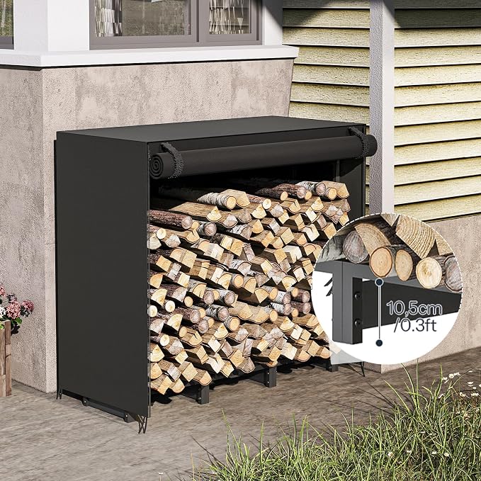 HOOBRO 4FT Firewood Rack with Cover, Outdoor Firewood Log Rack, Adjustable Log - Image 4