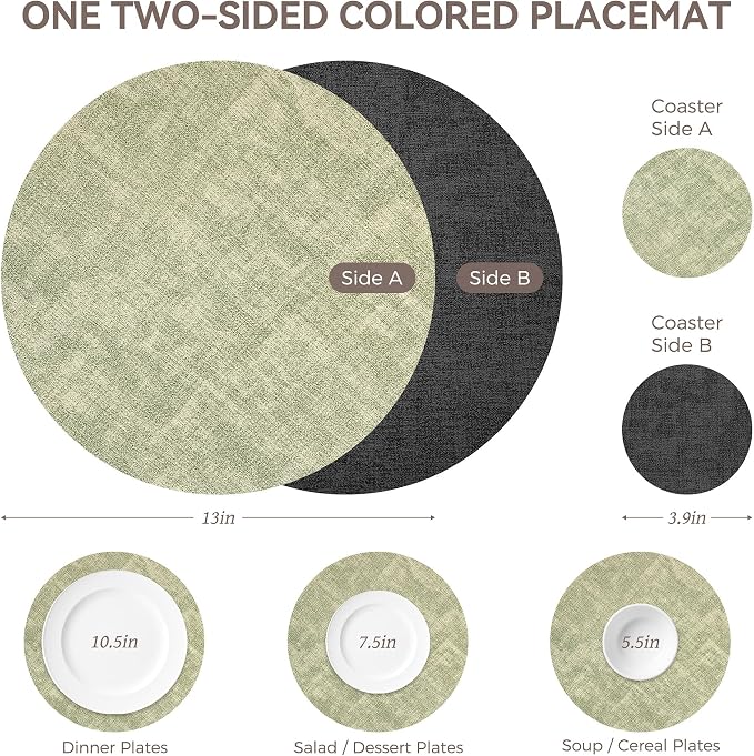 13" Round Placemats Set of 4, NCUE Dual-Sided Faux Leather Heat Resistant Table - Image 4