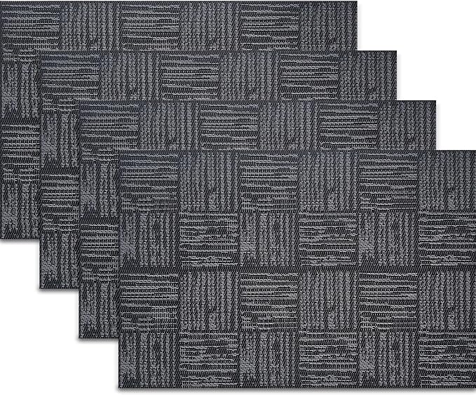 Black Placemats Set of 4, Plastic Vinyl 18" x 12" Place Mats by PandaPalm