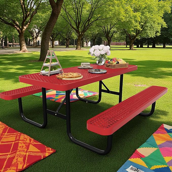 6FT Picnic Tables for Outdoors, Rectangular Commercial Metal Picnic Table Bench by HIMcup