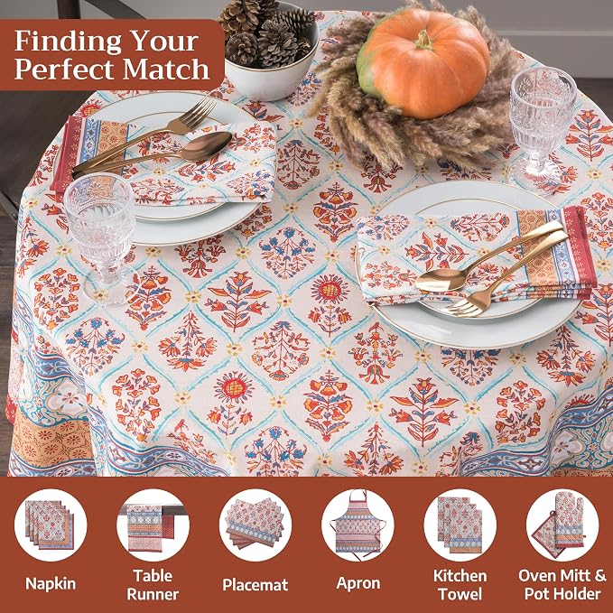 Maison d' Hermine Table Cloth Round Table 100% Cotton 63 Inches Fall Tablecloth - Image 4