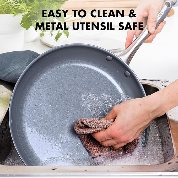 Griddle Pan, 11-Inch Square Ceramic Nonstick, Hard Anodized, Gray