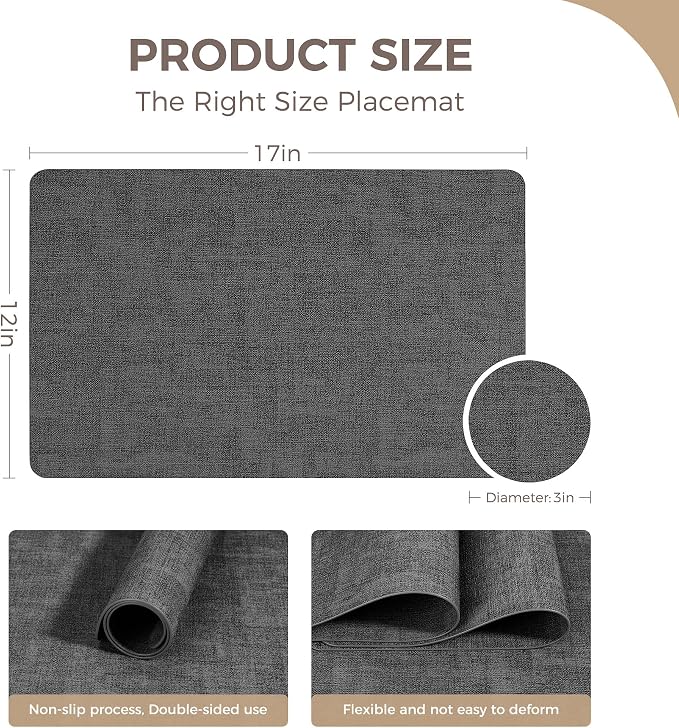 Vinyl Placemats Set of 6, Faux Leather Waterproof and Heat Resistant Place Mats - Image 4