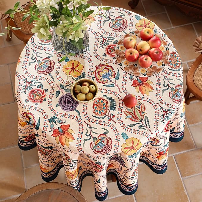 Vintage French Round Tablecloth, Linen Extra Long Tablecloth - Image 4