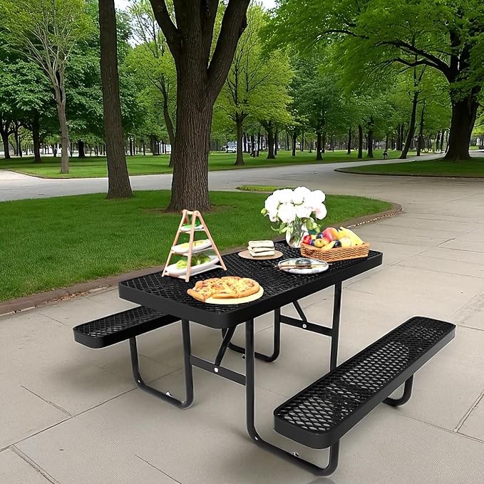 4 FT Metal Picnic Tables for Outside, Outdoor Coated Steel Heavy Duty by HIMcup