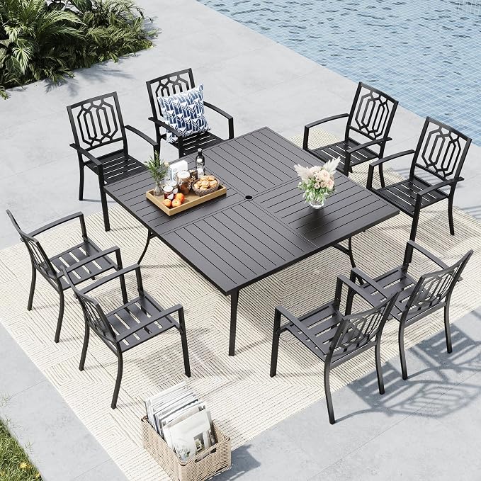 MFSTUDIO Outdoor Dining Set for 8, Metal Patio Table and Chairs Set, Patio by MFSTUDIO
