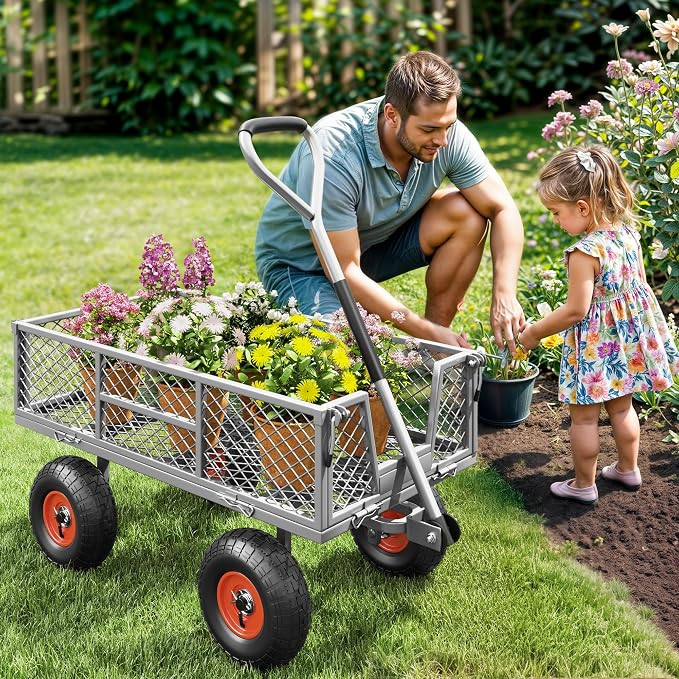 Heavy Duty 900 lbs Capacity Mesh Steel Garden Cart - Image 3