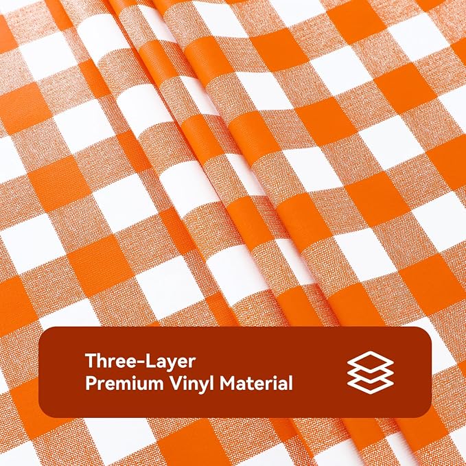 Romanstile Rectangle Vinyl Tablecloth, 100% Waterproof Buffalo Gingham Plastic - Image 6