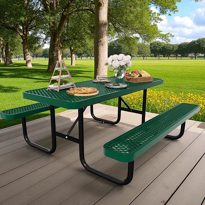 6FT Picnic Tables for Outdoors, Rectangular Commercial Metal Picnic Table Bench by HIMcup