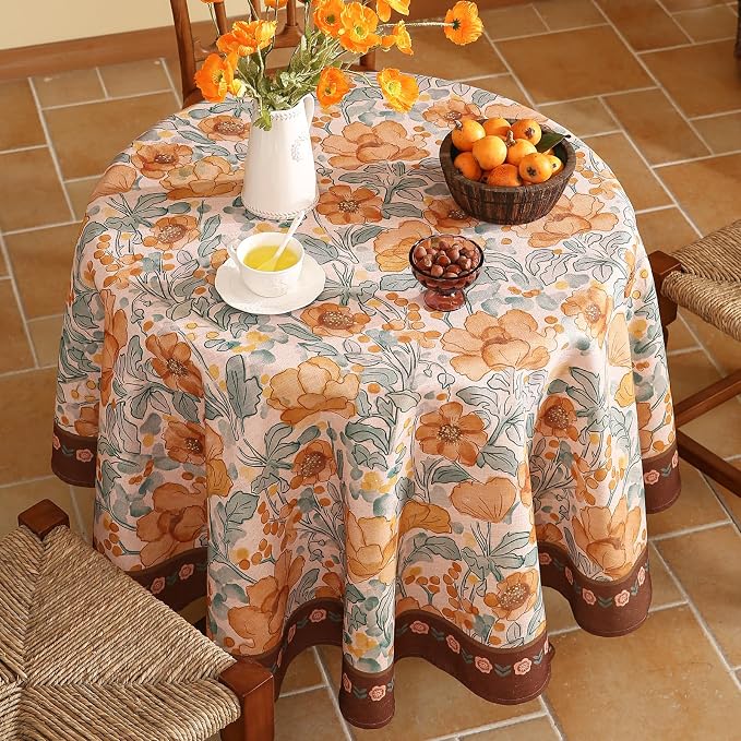 Vintage Small Round Tablecloth, Italian Linen Farmhouse Soft and Wrinkle - Image 3