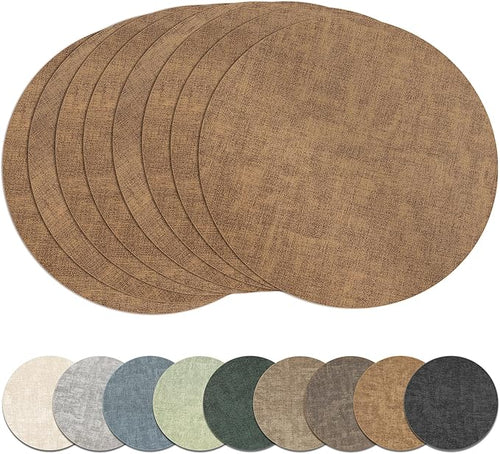 13" Round Placemats Set of 8, Reversible Faux Leather Heat Resistant Table Mats by NCUE