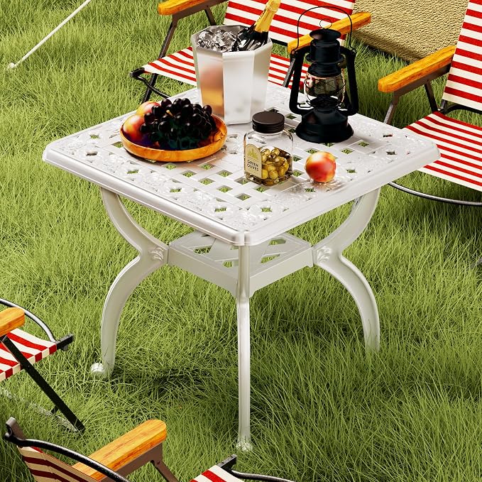 Cast Aluminum Outdoor Side Table, All Weather Square Bistro Table, Outdoor - Image 2