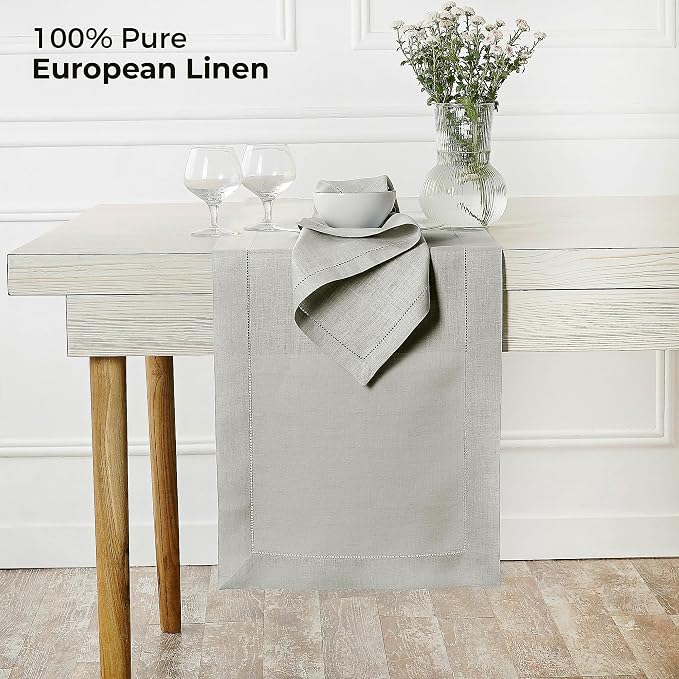 D'Moksha Homes Linen Silver Grey Table Runner 60 Inches - Image 3