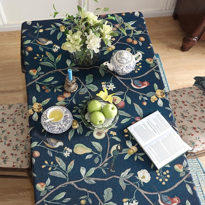 Linen Table Cloth Rectangle, Wrinkle Resistant French Blue Tablecloth Print - Image 4