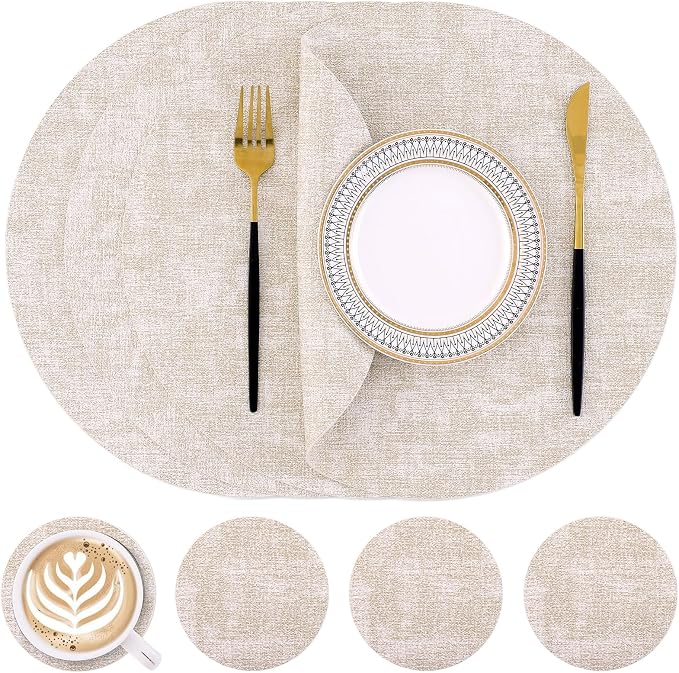 Homaxy Round Faux Leather Placemats and Coasters, Washable Dual-Side Table Mats by Homaxy