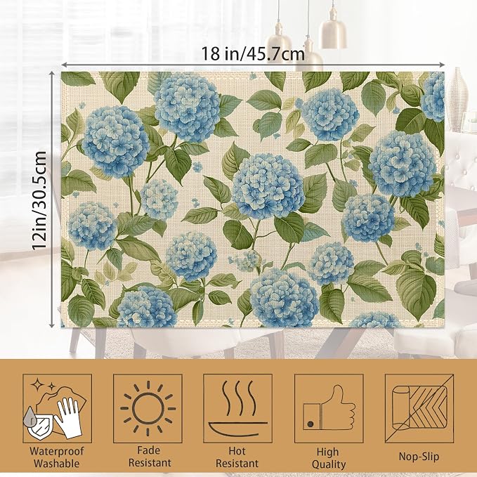 Placemats12x18 Inch, Vintage Floral Kitchen Dining Coffee Table Mats Set of 6 - Image 6