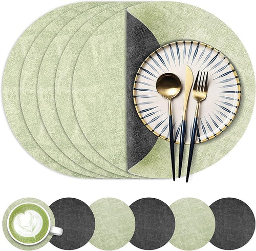 13-Inch Faux Leather Round Placemats Set of 6, Waterproof Anti-Slip Dual Sided by Fyvva