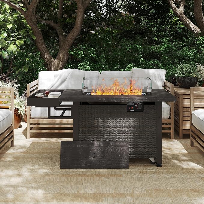 52 Inch Wicker Patio Fire Table, 000BTU Propane Fire Pit Table - Image 9