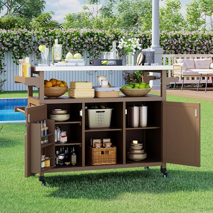 Garvee Outdoor Grill Cart with Storage, Outdoor Bar Cart Rolling BBQ Movable by Garvee
