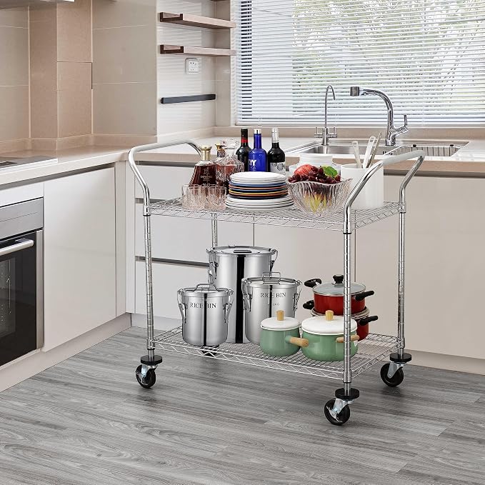 Finnhomy 2-Tier Commercial Grade Rolling Cart, Heavy Duty Utility Cart - Image 4