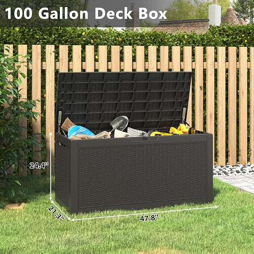 NUNU LAB 102 Gallon Large Waterproof Resin Deck Box, Lockable Outdoor Storage - Image 2