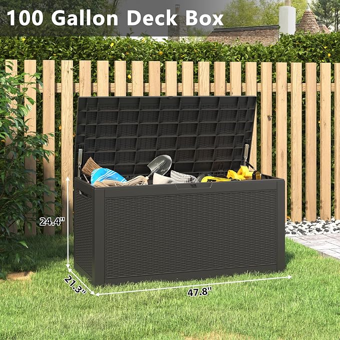 KAMABOKO 101 Gallon Waterproof Large Resin Deck Box, Lockable Large Outdoor - Image 2