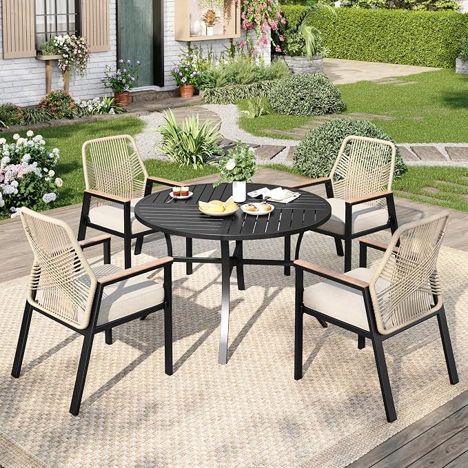 Outdoor Patio Round Dining Table, All Weather Wrought Iron Black Outdoor Table - Image 2
