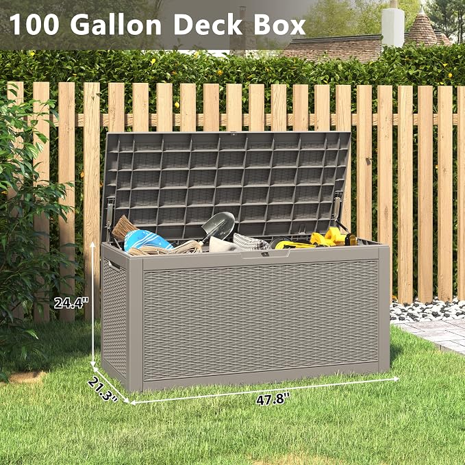 KAMABOKO 101 Gallon Waterproof Large Resin Deck Box, Lockable Large Outdoor - Image 2