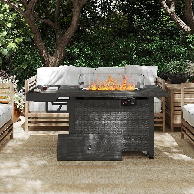 52 Inch Wicker Patio Fire Table, 000BTU Propane Fire Pit Table - Image 9