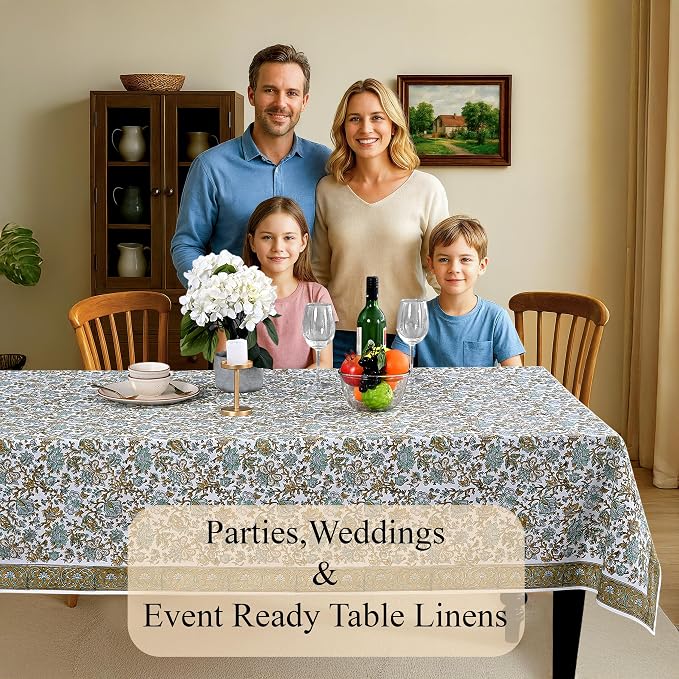 CPC Tablecloth 100% Cotton 72x140 Inch Indian Block Print Rectangle Table Cover - Image 3