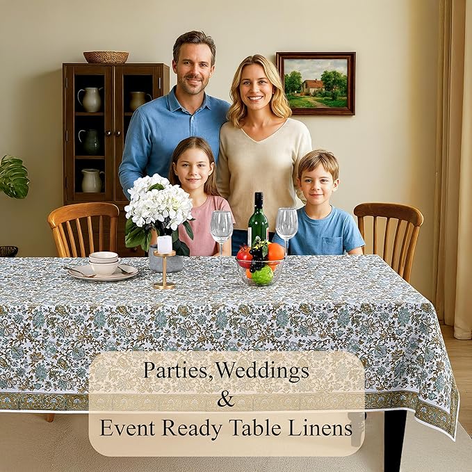 CPC Tablecloth 100% Cotton 60x60 Inch Indian Block Print Square Table Cover - Image 3