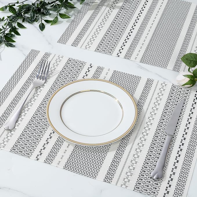 fanquare Sliver Striped Placemats 6 Pack Nordic Style Washable Place Mats Vinyl - Image 4