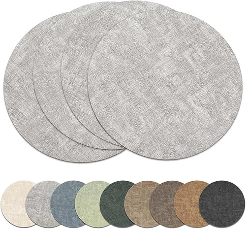 13" Round Placemats Set of 4, Reversible Faux Leather Heat Resistant Table Mats by NCUE