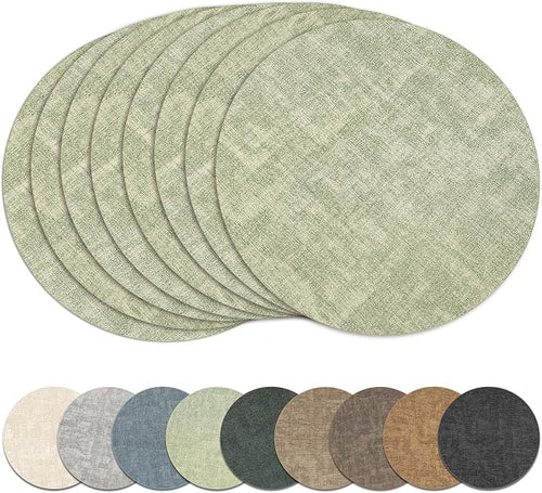 13" Round Placemats Set of 8, Reversible Faux Leather Heat Resistant Table Mats by NCUE