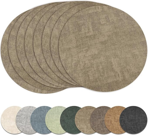 13" Round Placemats Set of 8, Reversible Faux Leather Heat Resistant Table Mats by NCUE