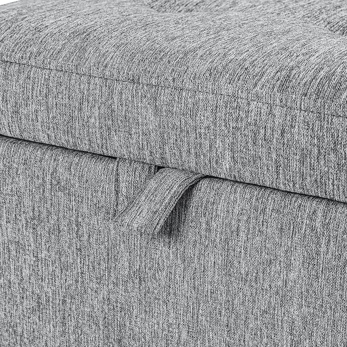 Adeco 17" Square Ottoman with Storage, Small Grey Storage Ottoman Foot Rest - Image 7