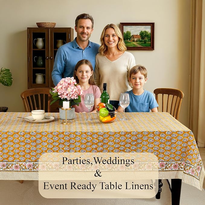CPC Tablecloth 100% Cotton 80x120 Inch Indian Block Print Rectangle Table Cover - Image 3